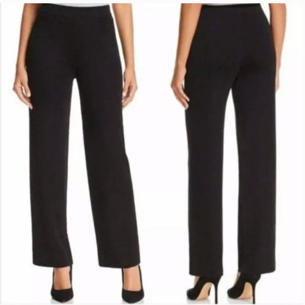 Vintage Exclusively Misook Straight Leg Knit Pull-On Pants High Rise Black Sz LP - Picture 6 of 8